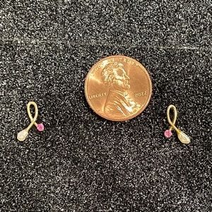 Dainty pink gemstone and Pearl stud earrings for breast cancer